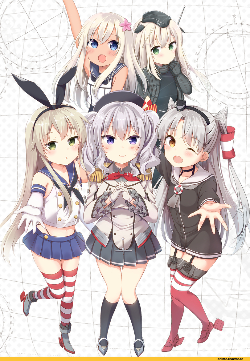 Anime Art, yoshikita popuri, Kantai Collection, Ro-500 (Kantai Collection), U-511 (Kantai Collection), Shimakaze, Kashima (Kantai Collection), Amatsukaze (Kantai Collection), Anime