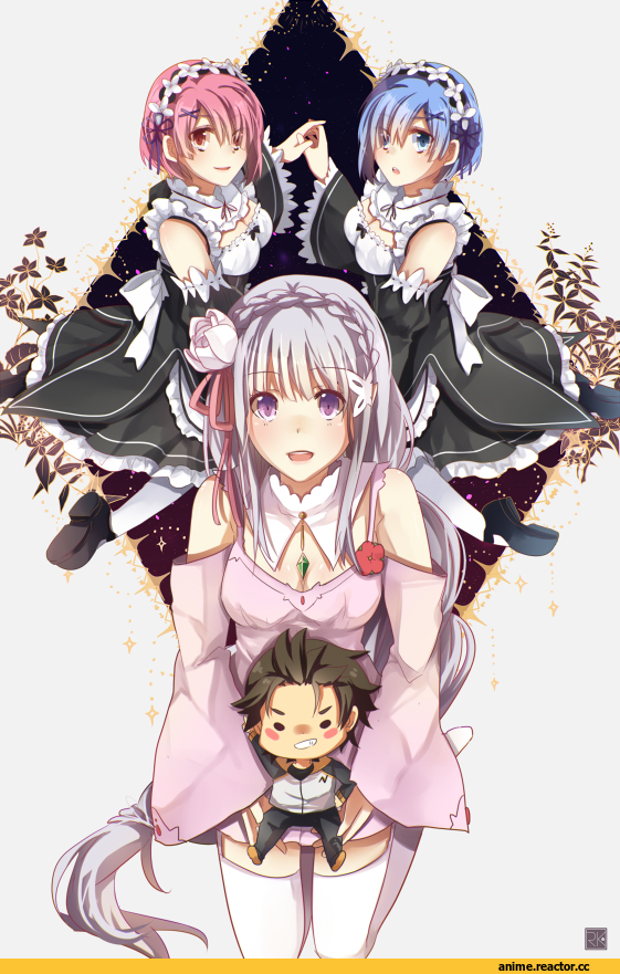 Re Zero Kara Hajimeru Isekai Seikatsu, Rem (re zero), Ram (Re Zero), Natsuki Subaru, Emilia (re zero), Rumi-Kuu, Anime