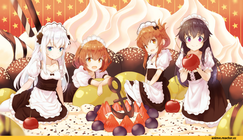 Kantai Collection, Akatsuki, Ikazuchi, Inazuma (Kantai Collection), Hibiki (Kantai Collection), matsukawa li, Няши в еде, Anime Няши, Anime
