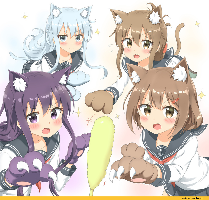 nedia (nedia region), akatsuki (kantai collection), Kantai Collection, ikazuchi (kantai collection), Inazuma (Kantai Collection), hibiki, Animal Ears, Anime