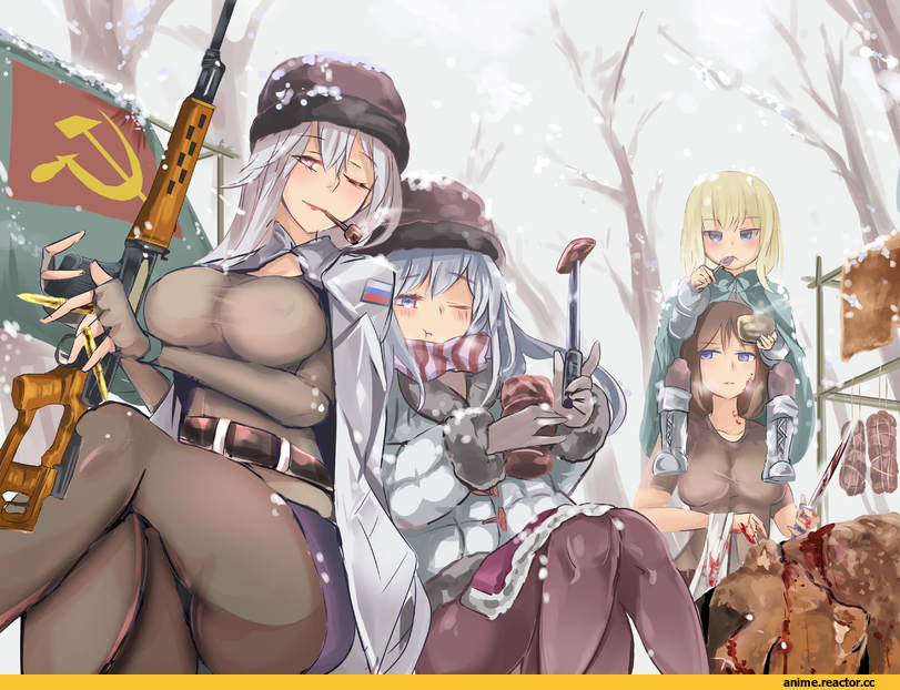 Katyusha, Girls und Panzer, Nonna, verniy (kantai collection), Kantai Collection, Gangut (Kantai Collection), crossover, Опасные Няшки, Anime Няши, maaboo (asuka1026), Anime