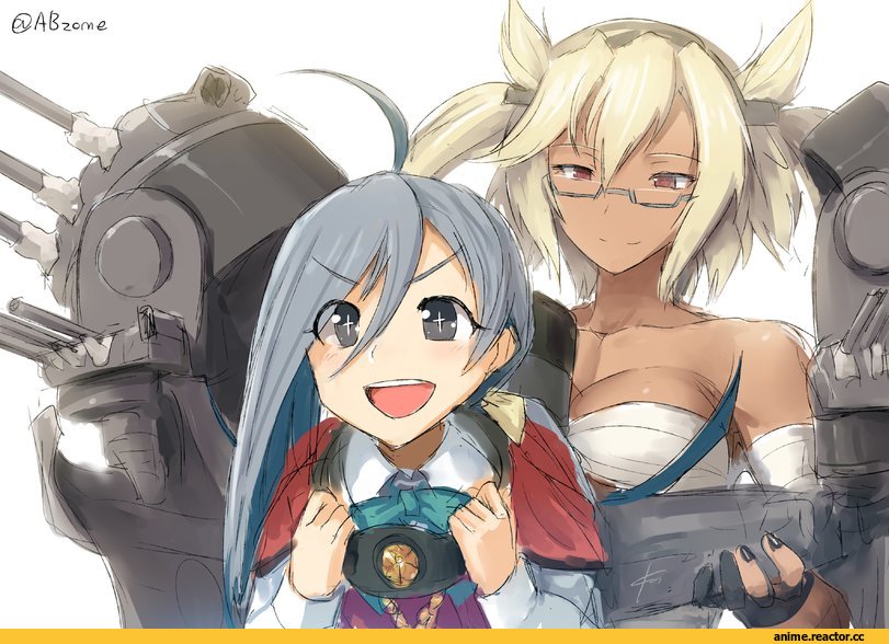 Kantai Collection, Kiyoshimo (Kantai Collection), Musashi (Kantai Collection), ebizome, Anime Art, Megane, Kyonyuu Not Ero, Anime