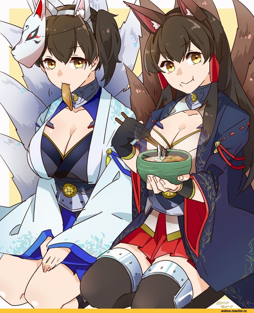 Azur Lane, Kantai Collection, Akagi (Azur Lane), Akagi (Kantai Collection), Kaga (Azur Lane), Kaga (Kantai Collection), crossover, miya46, Animal Ears, Anime