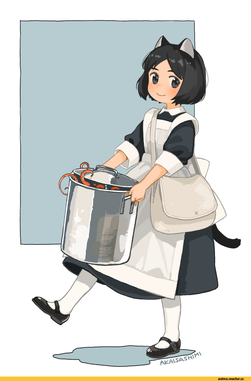 Anime Art, akai sashimi, neko, Animal Ears, Maid, Anime