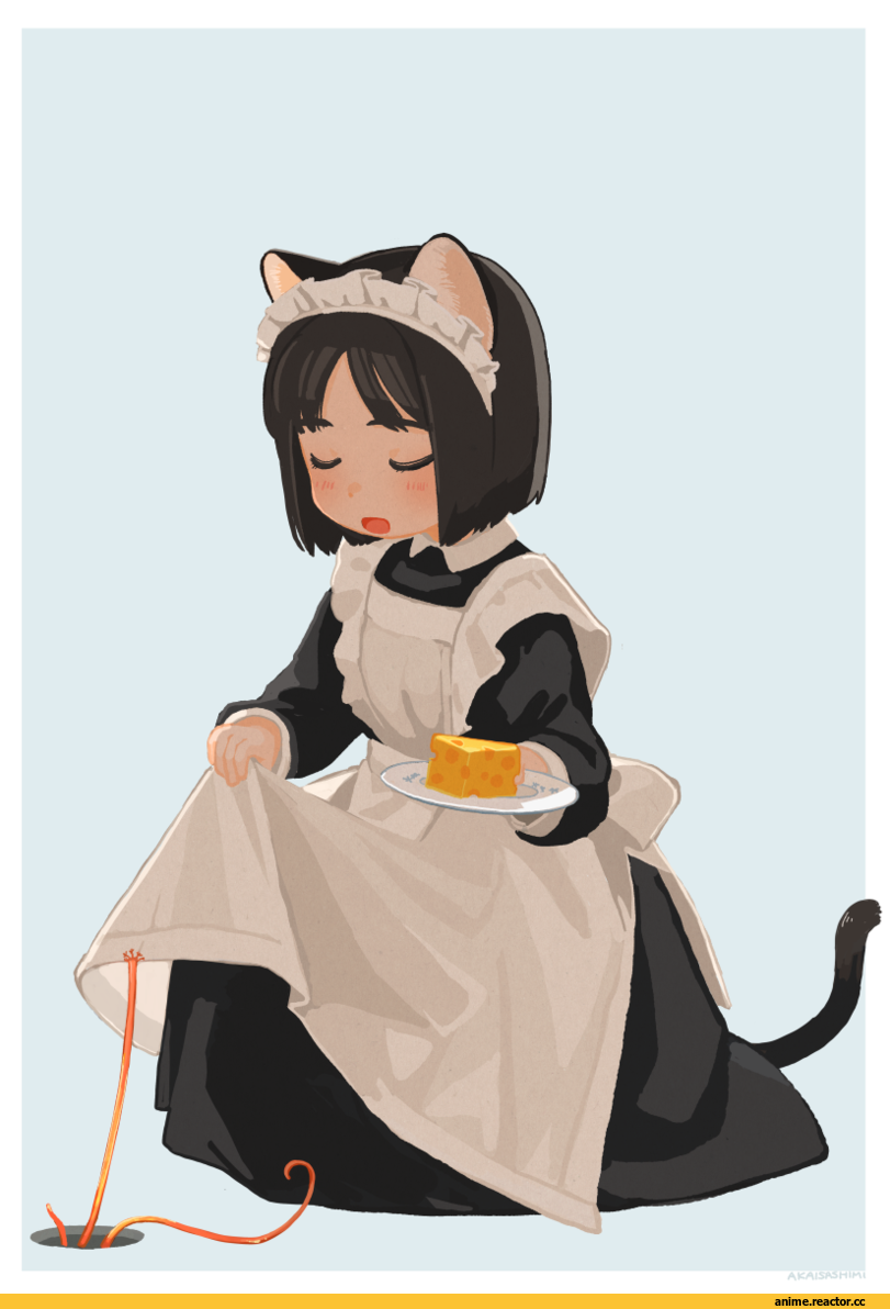 Anime Art, akai sashimi, neko, Animal Ears, Maid, Anime