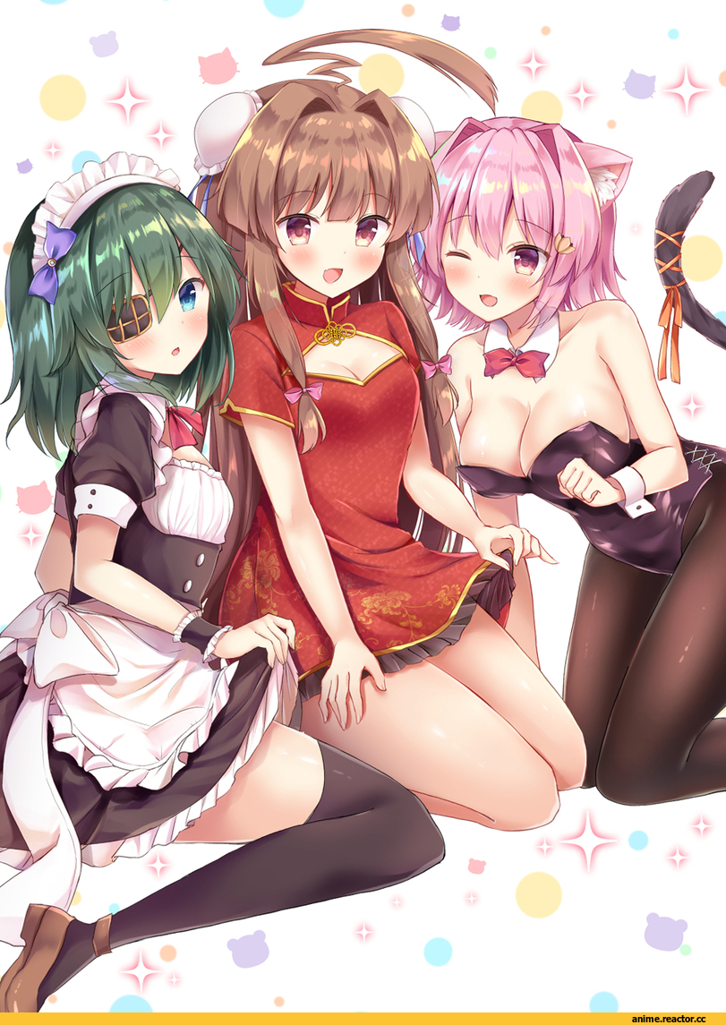 Kuma (Kantai Collection), Kantai Collection, Tama (Kantai Collection), kiso (kantai collection), Anime Ears, Bunnysuit, Maid, masayo (gin no ame), Anime