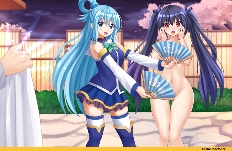 Kazenokaze, Anime Art, Aqua (KonoSuba), KonoSuba, Noire (Neptune), Neptune (series), crossover, Anime