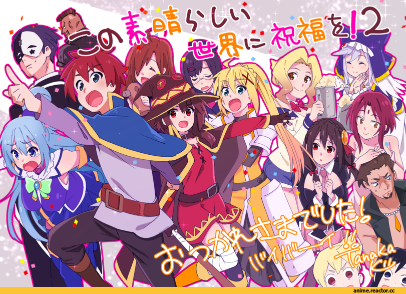 Aqua (KonoSuba), Darkness (KonoSuba), Eris (KonoSuba), Luna (KonoSuba), Megumin, Satou Kazuma, Sena (konosuba), vanir, Wiz (KonoSuba), Yunyun (KonoSuba), Anime, KonoSuba, hans (konosuba), keith (konosuba), wolbach, arakuremono (konosuba), dust (konosuba), tanaka kii