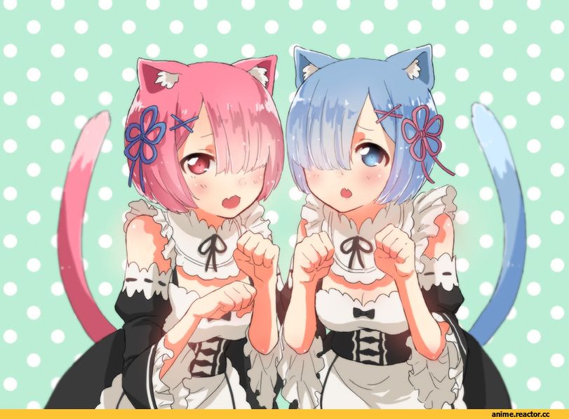 Re Zero Kara Hajimeru Isekai Seikatsu, Rem (re zero), Ram (Re Zero), MonoTsuki, neko, Animal Ears, Anime