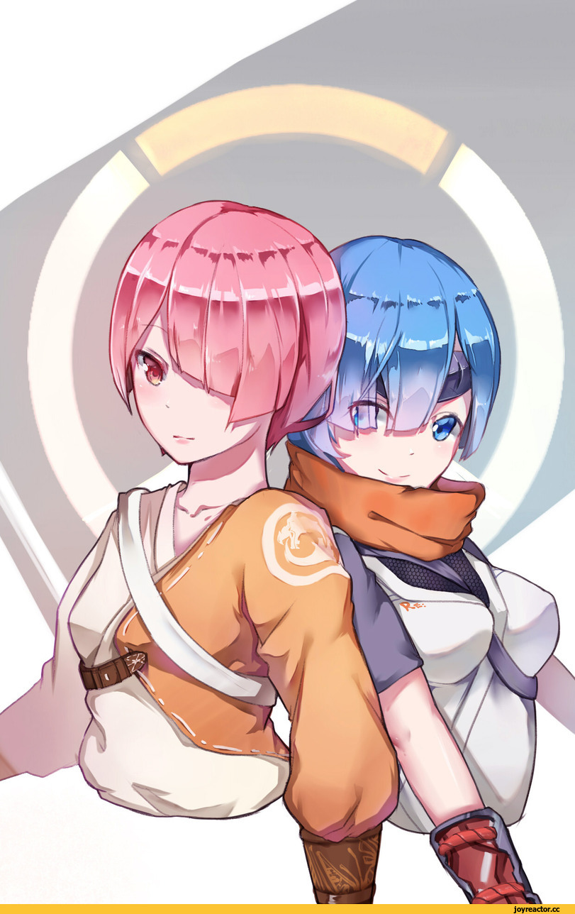 Overwatch, Blizzard, фэндомы, crossover, Re Zero Kara Hajimeru Isekai Seikatsu, Ram (Re Zero), Hanzo, Rem (re zero), Genji (Overwatch), pantie, Anime