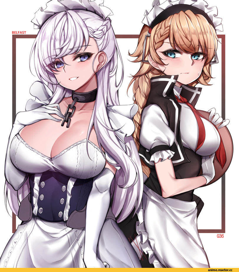 Azur Lane, Belfast (Azur Lane), Girls Frontline, G36 (Girls Frontline), Maid, Kyonyuu Not Ero, crossover, chickenvomit, Anime
