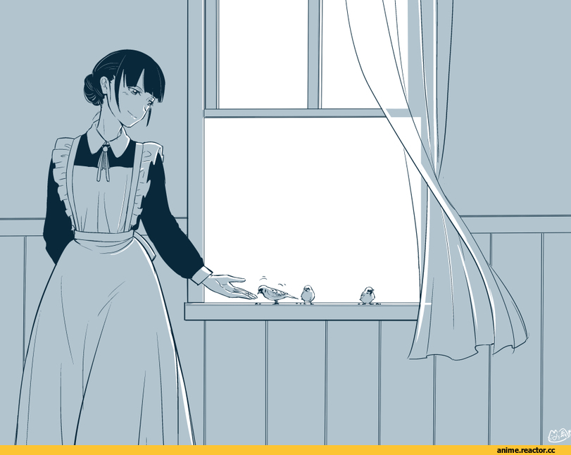 Anime Art, yoekosukii, Monochrome (Anime), Maid, Anime