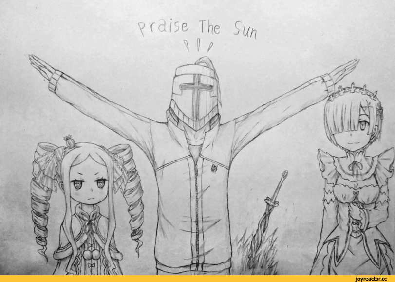 Re Zero Kara Hajimeru Isekai Seikatsu, Rem (re zero), Natsuki Subaru, Beatrice (Re Zero), Anime Paint, Anime Art, Monochrome (Anime), crossover, Dark Souls, фэндомы, Anime