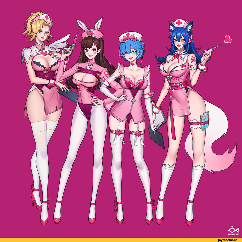 Mercy (Overwatch), D.Va, Rem (re zero), Anime Ero, Overwatch Ero, LoL Ero, Ahri, Citemer, artist, crossover, Anime, Overwatch, Blizzard, фэндомы, Re Zero Kara Hajimeru Isekai Seikatsu, League of Legends