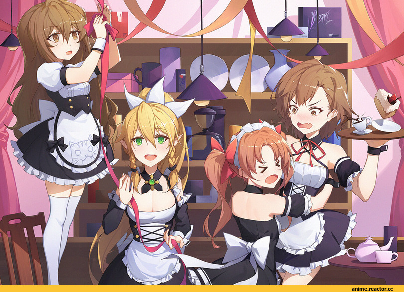 ToAru, Shirai Kuroko, taiga aisaka, Toradora!, Misaka Mikoto, Maid, Cat OnMoon, crossover, Anime
