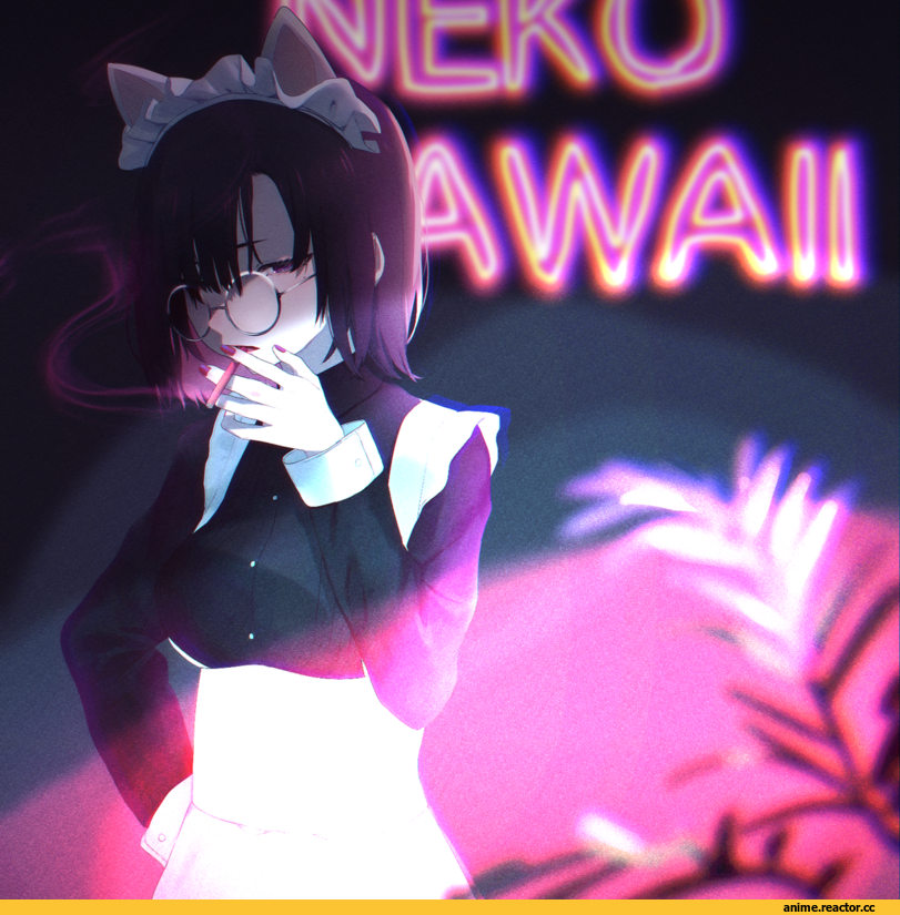 migihidari (puwako), Maid, Megane, nekomimi, Animal Ears, Anime