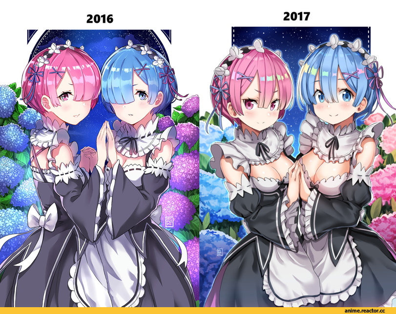 Re Zero Kara Hajimeru Isekai Seikatsu, Rem (re zero), Ram (Re Zero), hiroki (hirokiart), Anime