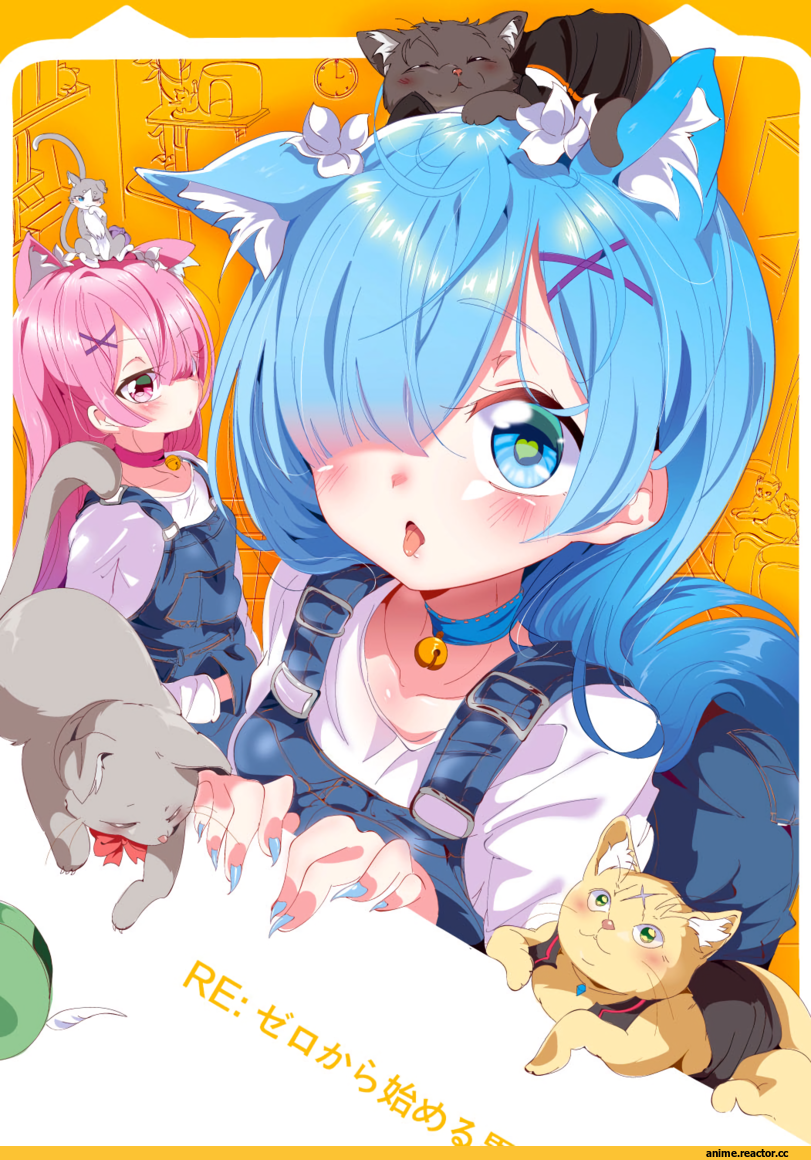 Re Zero Kara Hajimeru Isekai Seikatsu, Rem (re zero), Ram (Re Zero), Pack (re zero), aloe (kenkou3733), Animal Ears, nekomimi, Anime