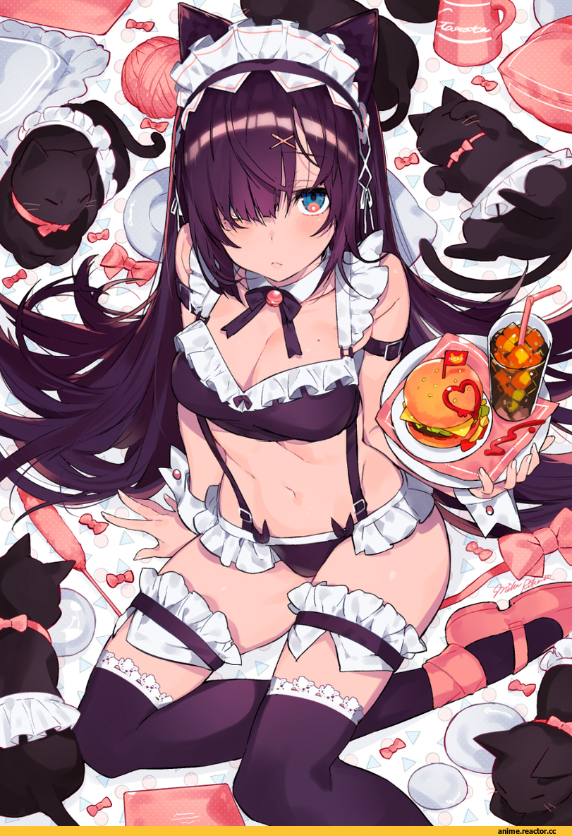красивые картинки, Maid, bikini, cat ears, Mika Pikazo, Anime Art, artist, чулки, удалённое, Anime Ero, Anime, art