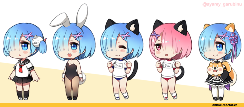 Re Zero Kara Hajimeru Isekai Seikatsu, Rem (re zero), Ram (Re Zero), Ayami (Annahibi), neko, Animal Ears, Usagimimi, Inumimi, Anime