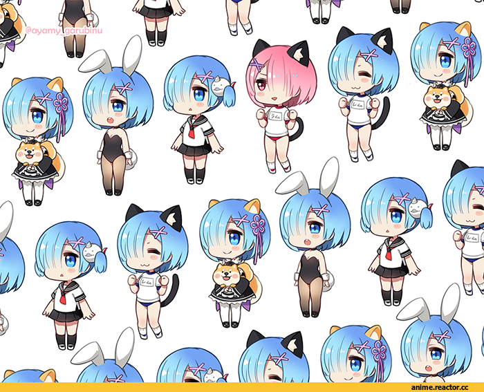 Re Zero Kara Hajimeru Isekai Seikatsu, Rem (re zero), Ram (Re Zero), Ayami (Annahibi), neko, Animal Ears, Usagimimi, Inumimi, Anime