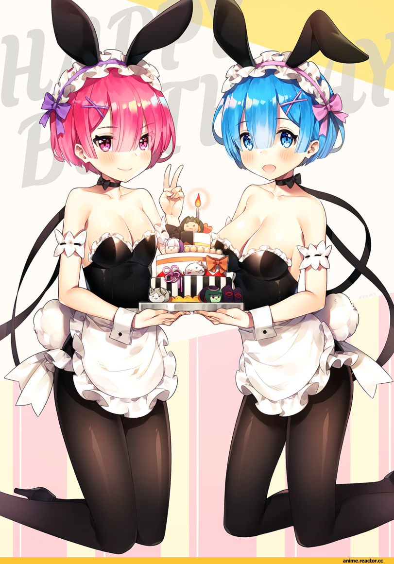 Re Zero Kara Hajimeru Isekai Seikatsu, Rem (re zero), Ram (Re Zero), Animal Ears, Usagimimi, Bunnysuit, Ayami (Annahibi), Anime Art, Anime