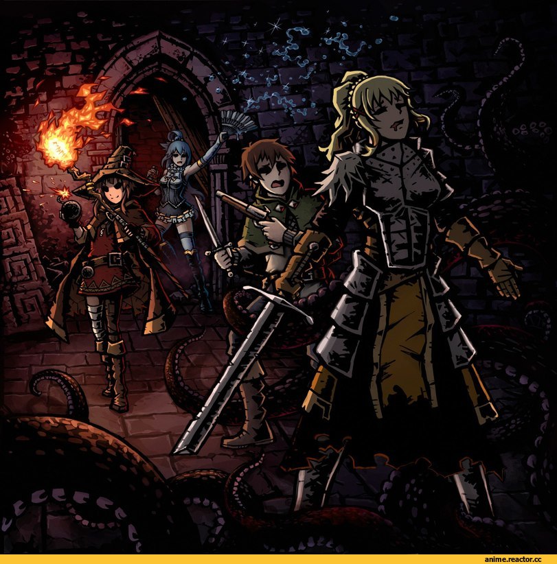 KonoSuba, Megumin, Aqua (KonoSuba), Darkness (KonoSuba), Satou Kazuma, Darkest Dungeon, Игры, crossover, Ermac23SS, Anime