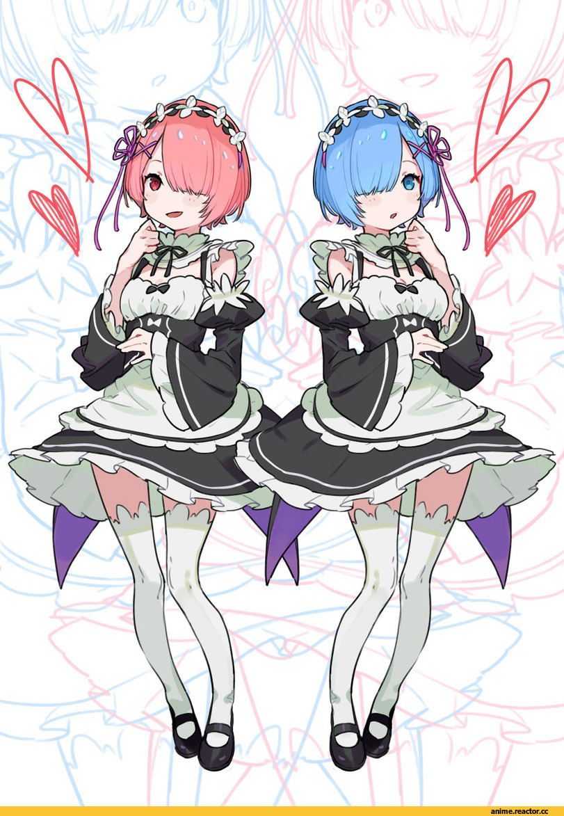 yuu (higashi no penguin), Rem (re zero), Re Zero Kara Hajimeru Isekai Seikatsu, Ram (Re Zero), Anime Art, Anime