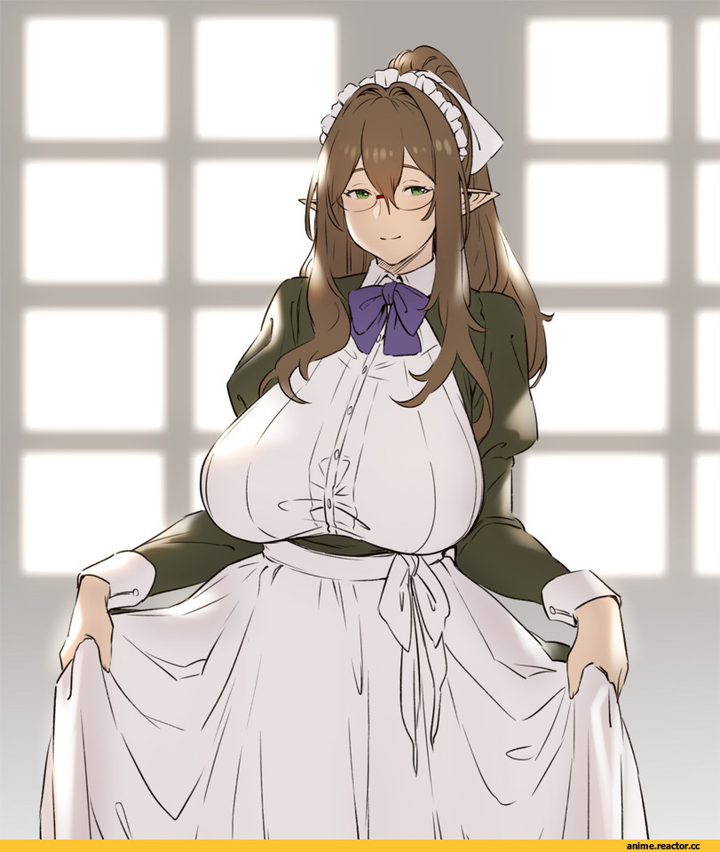 AO, Megane, Maid, Kyonyuu Not Ero, brown haired glasses elf (houtengeki), Houtengeki, Anime Art, artist, Anime