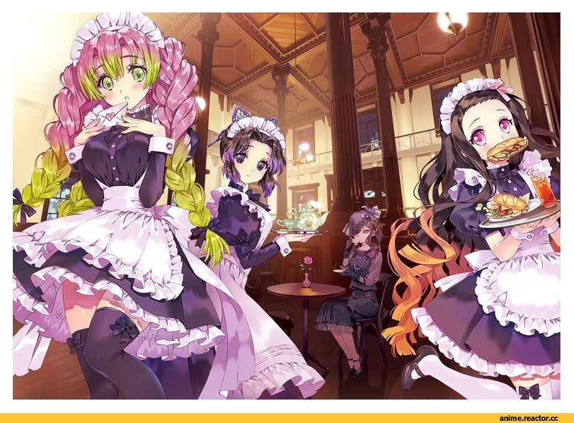 Kimetsu no Yaiba, Maid, Kamado Nezuko, Kanroji Mitsuri, Kochou Shinobu, Carnelian, Anime Art, artist, Kanroji Matsuri, Kibutsuji Muzan, Anime