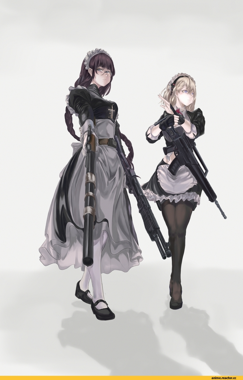 G36 (Girls Frontline), Girls Frontline, Roberta (BL), Black Lagoon, crossover, Maid, Megane, Опасные Няшки, Anime Няши, Anime