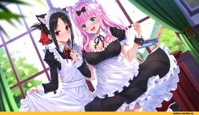 Swordsouls, Anime Art, artist, Shinomiya Kaguya, kaguya-sama wa kokurasetai ~tensai-tachi no renai zunousen~, Fujiwara Chika, nekomimi, Animal Ears, Maid, Anime