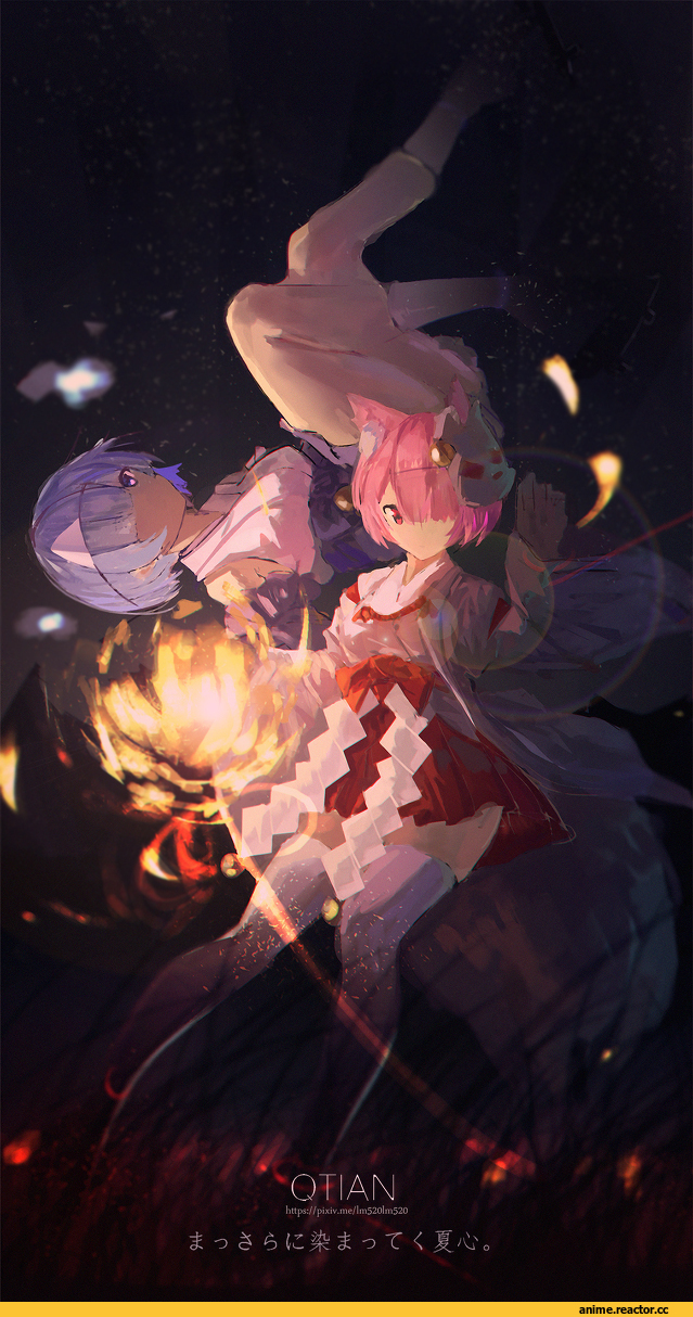Re Zero Kara Hajimeru Isekai Seikatsu, Rem (re zero), Ram (Re Zero), Kitsunemimi, Animal Ears, lm520lm520, QTian, Anime