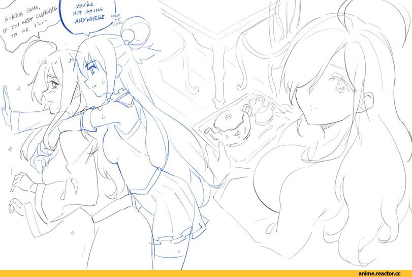 Wiz (KonoSuba), KonoSuba, Aqua (KonoSuba), sendrawz, Anime Art, Anime Sketch, Anime