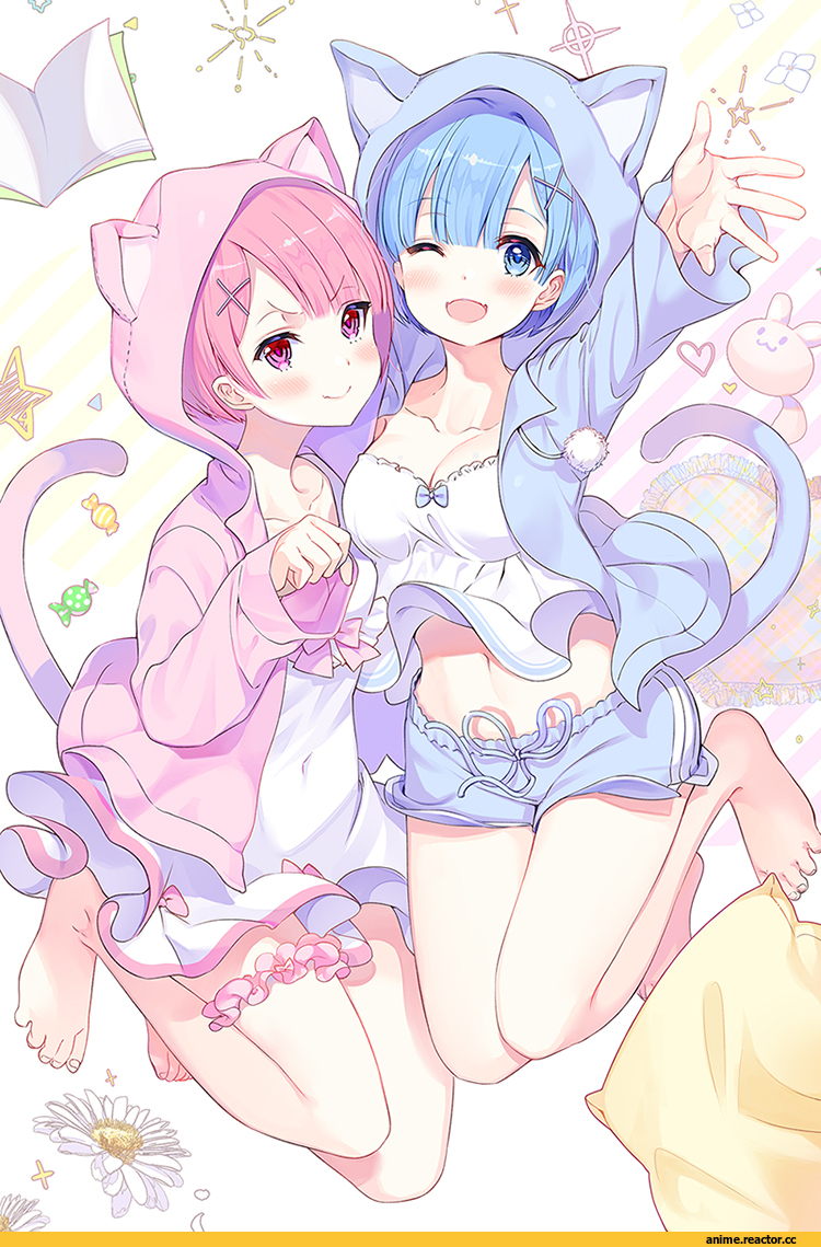 Anime Art, artist, Animal Ears, Rem (re zero), Re Zero Kara Hajimeru Isekai Seikatsu, Ram (Re Zero), chaagoon, Anime