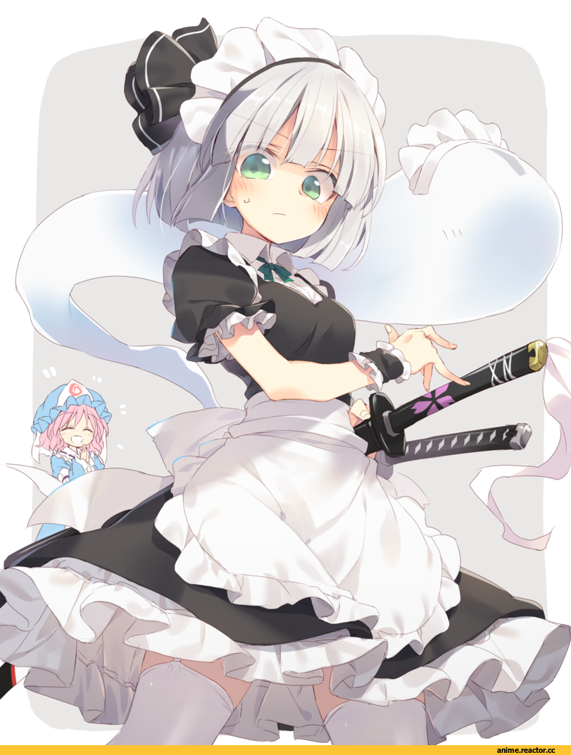 Touhou Project, Saigyouji Yuyuko, Konpaku Youmu, satou kibi, Опасные Няшки, Anime Няши, Maid, Anime