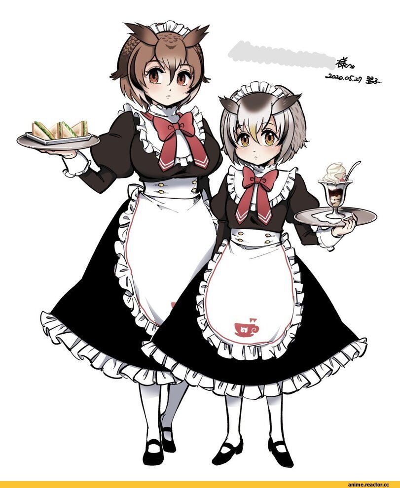 Kemono Friends, Eurasian Eagle Owl (Kemono Friends), Northern White-Faced Owl (Kemono Friends), yokuko zaza, Maid, Anime