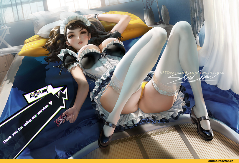 Sakimichan, artist, Anime Ero, Maid, Sadayo Kawakami, Persona 5, Persona, Игры, Anime Ero Pantsu, удалённое, Anime