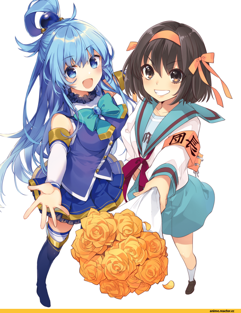 Aqua (KonoSuba), KonoSuba, Suzumiya Haruhi, Меланхолия Харухи Судзумии, crossover, Mishima Kurone, Anime Art, Anime