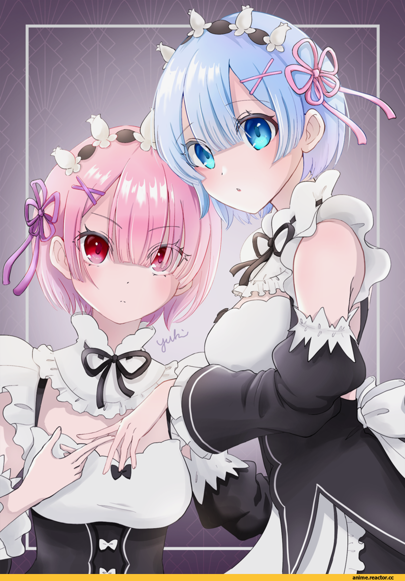Anime Art, artist, Re Zero Kara Hajimeru Isekai Seikatsu, Ram (Re Zero), Rem (re zero), yuki (angieee), Anime