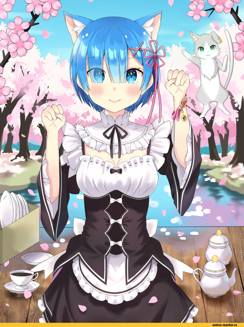 Anime Art, artist, Rem (re zero), Re Zero Kara Hajimeru Isekai Seikatsu, Animal Ears, puck (re, zero), neko, gkdnd, Anime
