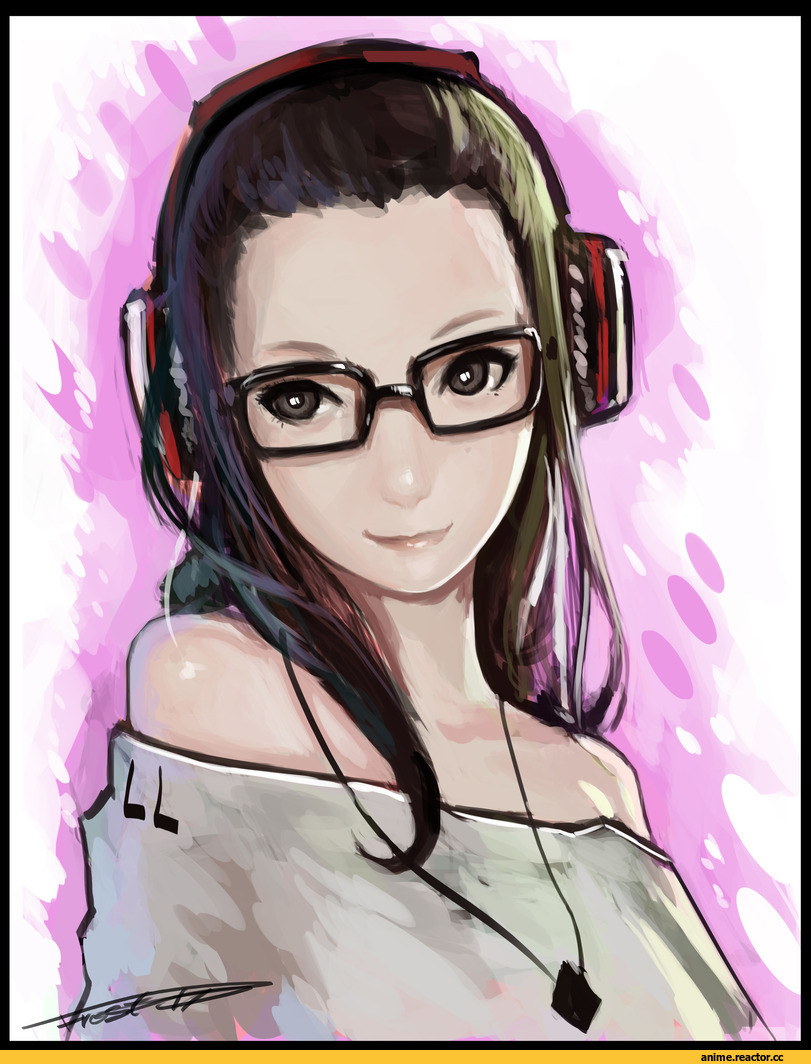 art, красивые картинки, девушка, art барышня, наушники, очки, Кликабельно, Anime
