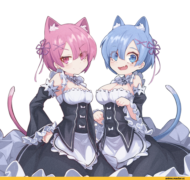 Anime Art, artist, neko, Animal Ears, Ram (Re Zero), Re Zero Kara Hajimeru Isekai Seikatsu, Rem (re zero), artist request, Anime