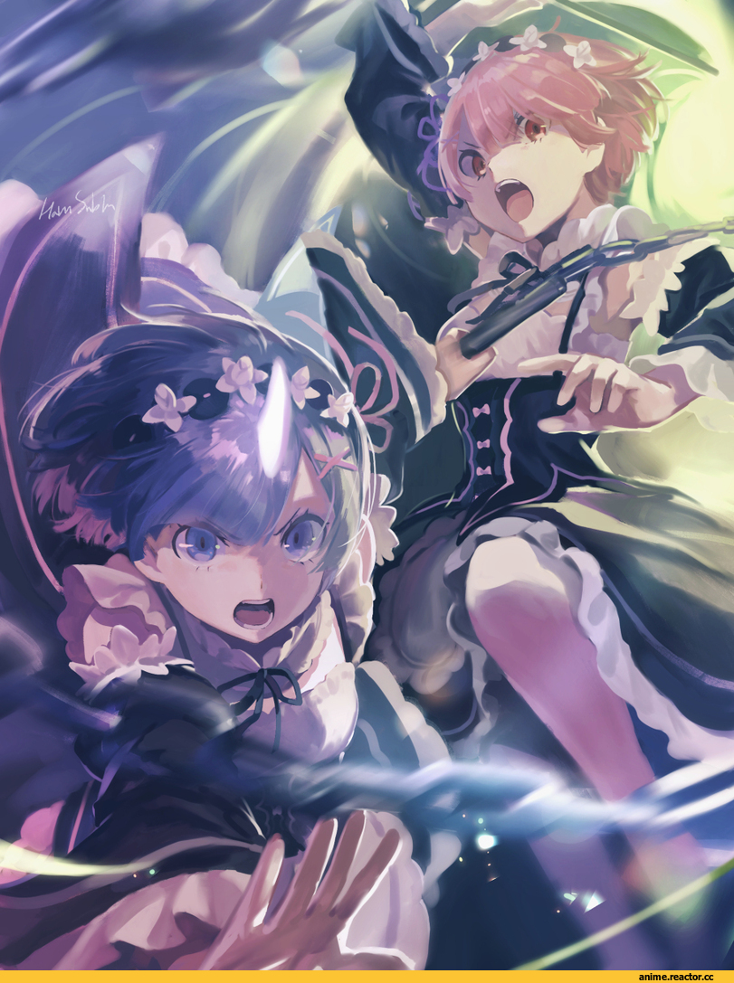 Anime Art, artist, HaruSabin, Re Zero Kara Hajimeru Isekai Seikatsu, Rem (re zero), Ram (Re Zero), Anime